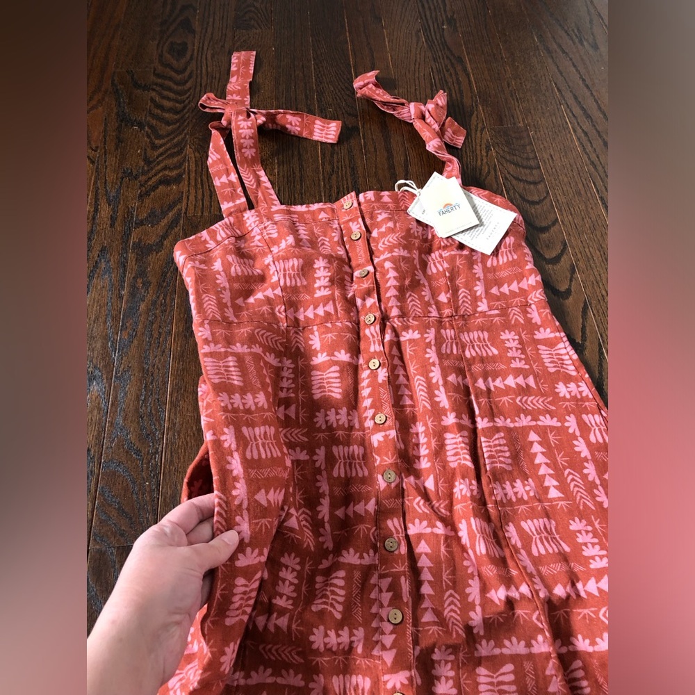 *NWT* Faherty Women's S Anna Kahalekulu Kendall Orange 100% Linen Maxi Sundress - Picture 6 of 16